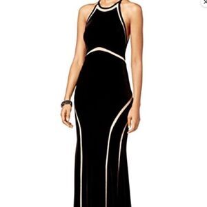 Xscape Black fit & flare prom evening party dress with mesh cutouts Size 6